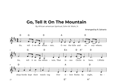 Go, Tell It On The Mountain (Key of D Major) (arr. R. Salvario)