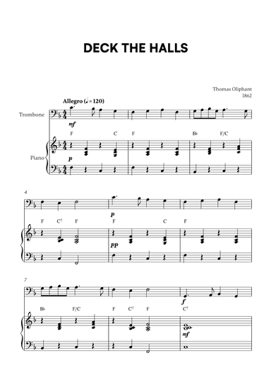 Deck the Halls (for Trombone and Piano) (arr. Cadenza Editions)