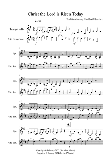 Christ the Lord is Risen Today for Trumpet and Alto Saxophone Duet (arr. David Burndrett)