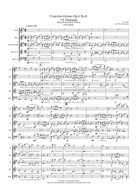 Corelli: Concerto Grosso Op.6 No.8 (Christmas Concerto) Mvt.VI Pastorale -  wind quintet (arr. Ray Thompson)