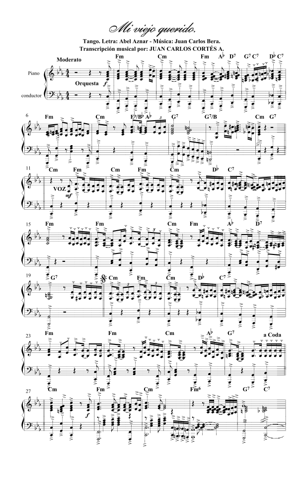 Mi viejo querido. Tango por Abel Aznar y Juan Carlos Bera (arr. Juan Carlos Cortés Aguirre)