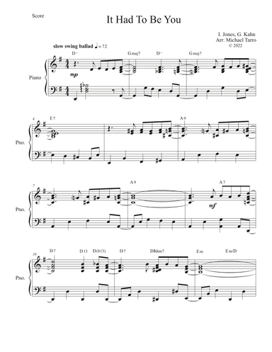 It Had To Be You (arr. MICHAEL TARRO)