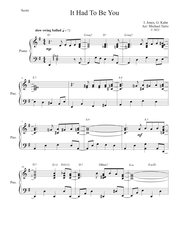It Had To Be You (arr. MICHAEL TARRO)