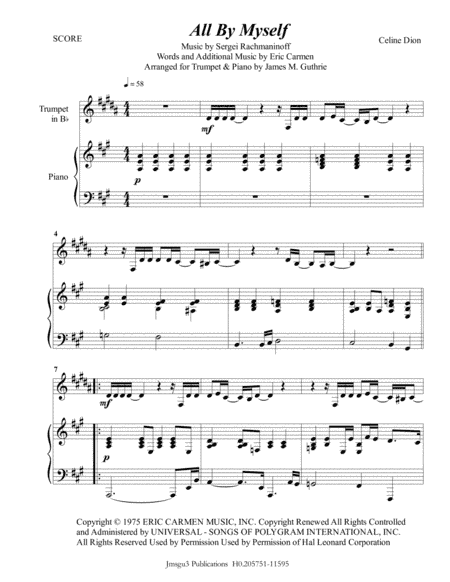 All By Myself (arr. James M. Guthrie, ASCAP)