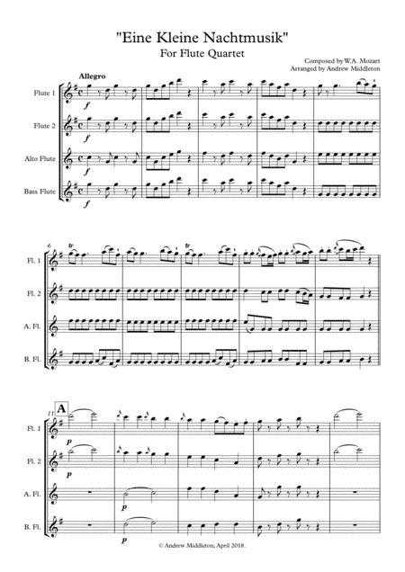 "Allegro" from Eine Kleine Nachtmusik arranged for Flute Quartet (arr. Andrew Middleton)