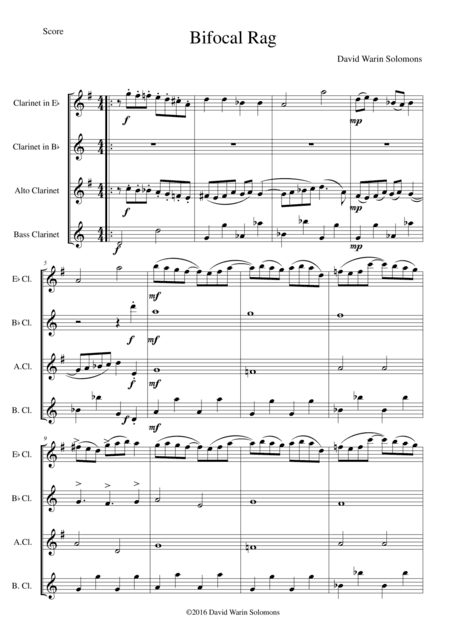 Bifocal Rag for clarinet quartet (E-flat, B-flat, Alto and Bass)