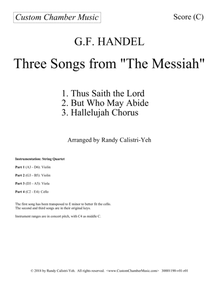 Three Songs from Handel's Messiah for string quartet (arr. Randy Calistri-Yeh)