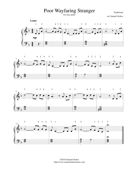 Poor Wayfaring Stranger - for easy piano (arr. Samuel Stokes)