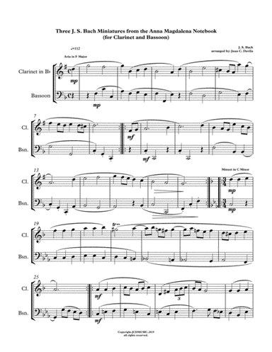 Three J. S. Bach Miniatures from the Anna Magdalena Notebook (for Clarinet and Bassoon) (arr. Juan C. Davila)