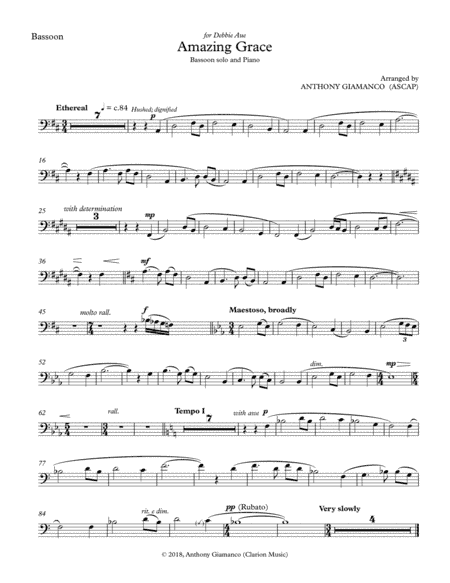 Amazing Grace (bassoon solo and piano) - BASSOON PART (arr. Anthony Giamanco)