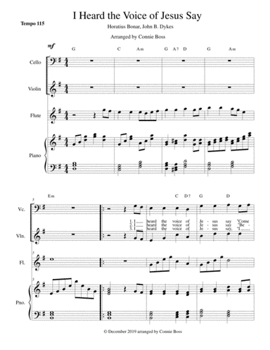 I Heard the Voice of Jesus Say - flute, violin, cello, vocal duet and piano (arr. Connie Boss)