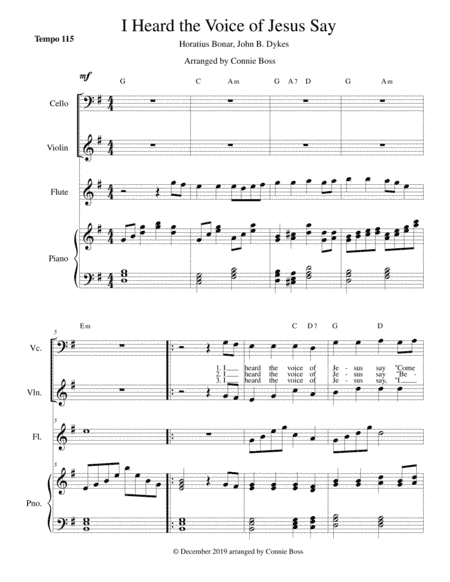 I Heard the Voice of Jesus Say - flute, violin, cello, vocal duet and piano (arr. Connie Boss)