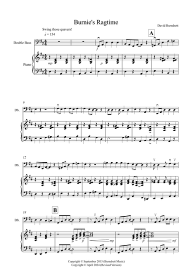Burnie's Ragtime for Double Bass and Piano