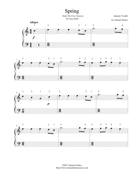 Spring - from Vivaldi's The Four Seasons - for easy piano (arr. Samuel Stokes)