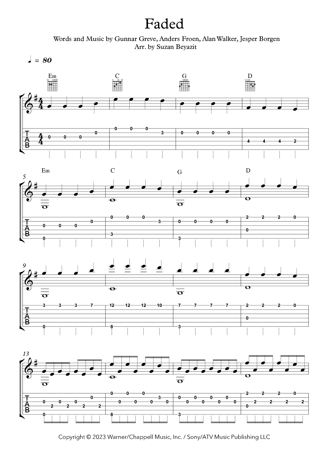 Faded (arr. Suzan Beyazit)