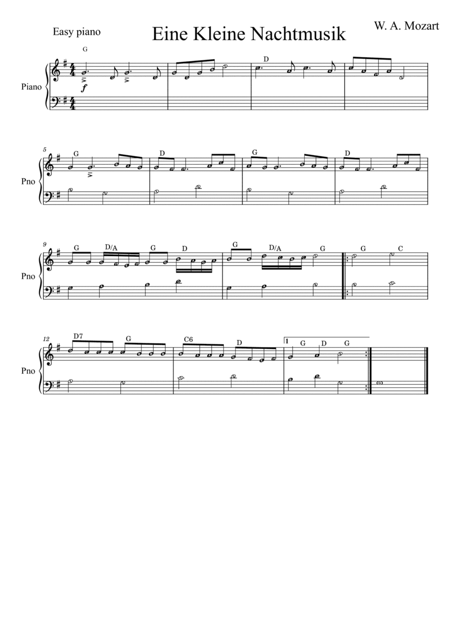 A Little Night Music in G for Easy Piano (arr. Cody Weinmann)