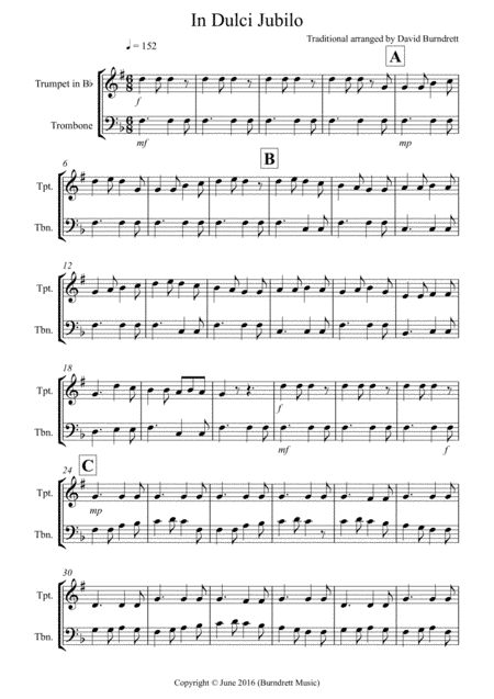 In Dulci Jubilo for Trumpet and Trombone Duet (arr. David Burndrett)