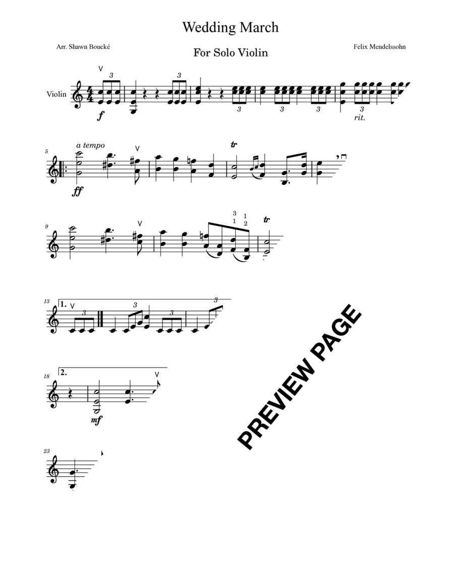 Wedding March for Solo Violin (Advanced) (arr. Shawn Boucké)