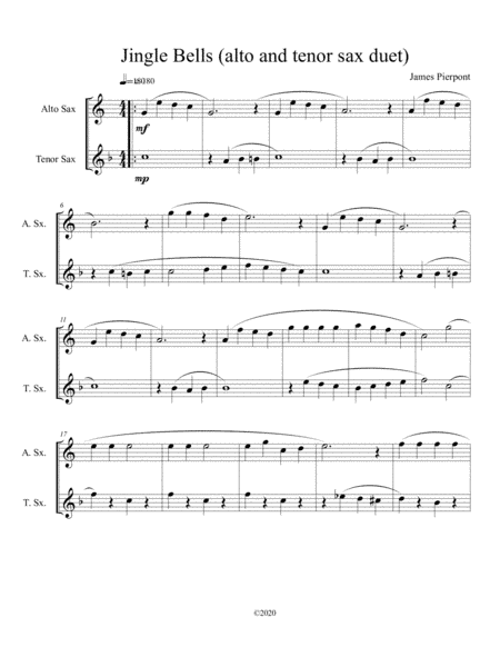 Jingle Bells (alto and tenor sax duet) (arr. B C Dockery)