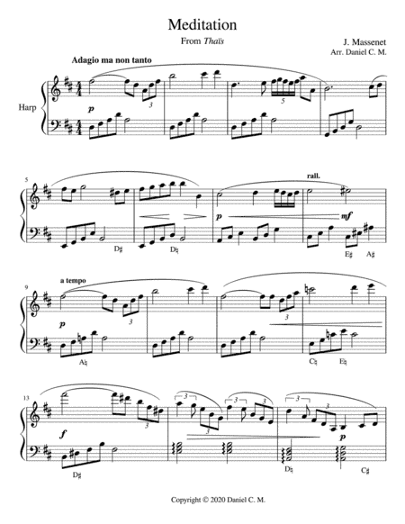 Meditation for harp (easy) (arr. Daniel C. M.)