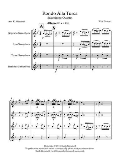Rondo Alla Turca: Saxophone Quartet (arr. Keith Gemmell)