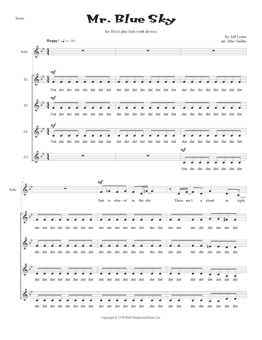 Mr. Blue Sky (arr. Julie Gaulke)