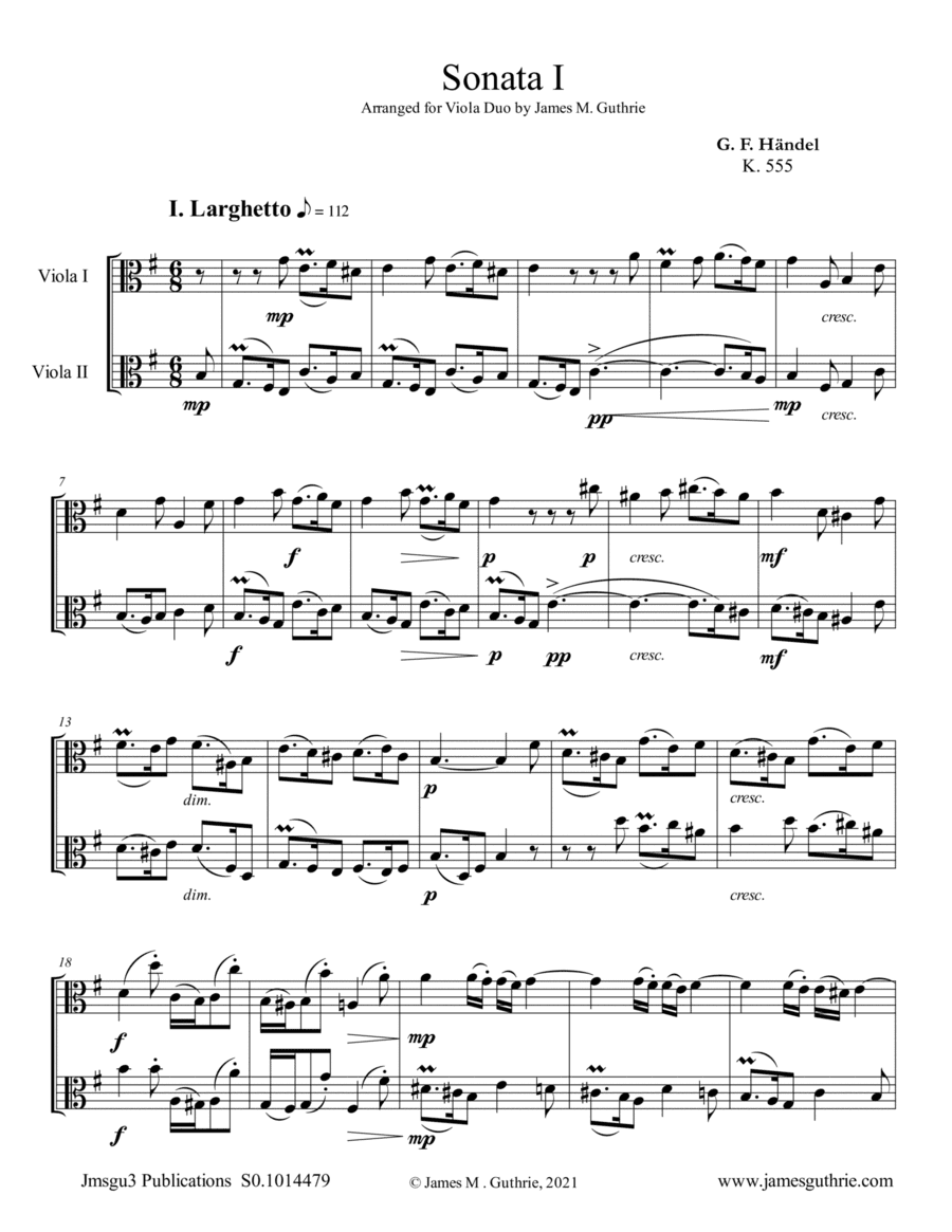 Handel: Six Sonatas Complete for Viola Duo (arr. James M. Guthrie)