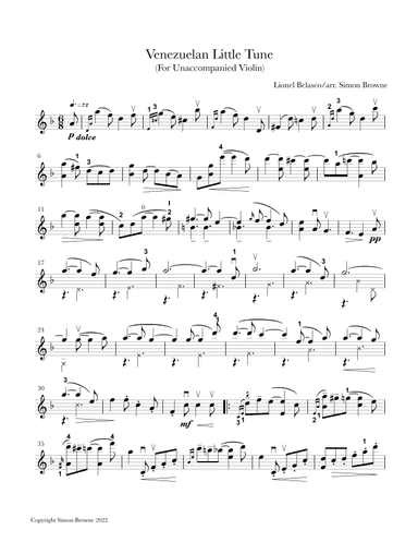 Venezuelan Little Tune (arr. for unaccompanied violin) (arr. Simon Browne)