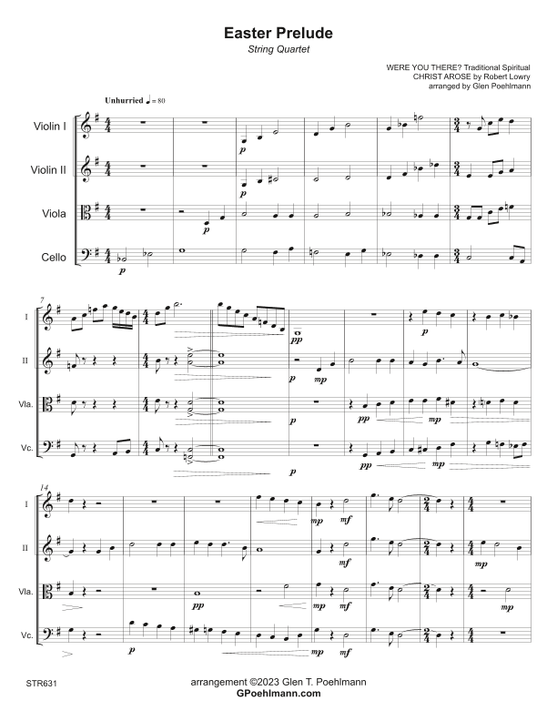 EASTER PRELUDE - String Quartet - unaccompanied (Grade 3) (arr. Glen Poehlmann)