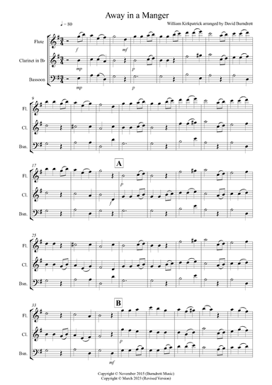 Away in a Manger for Wind Trio (arr. David Burndrett)