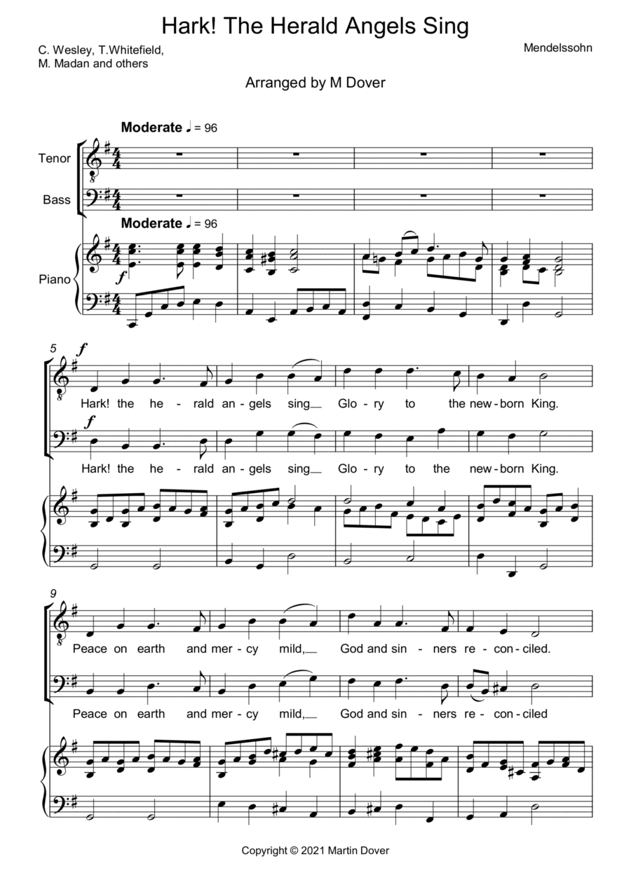 Hark! The Herald Angels Sing (Hark the Herald) - Two part choir - TB - Lower Voices (arr. Martin Dover)