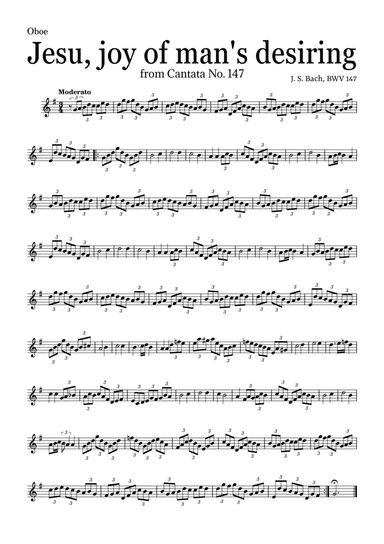 JESU, JOY OF MAN'S DESIRING by Bach - easy version for Oboe and piano with chords (arr. Leyandder Trustworthy)