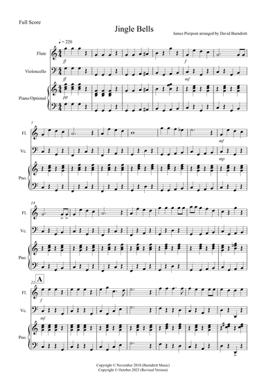 Jingle Bells (Easy Version!) for Flute and Cello Duet (arr. David Burndrett)
