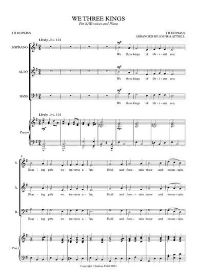 We Three Kings Of Orient Are - Soprano, Alto & Bass Voices (SAB) (arr. Joshua Attrill)
