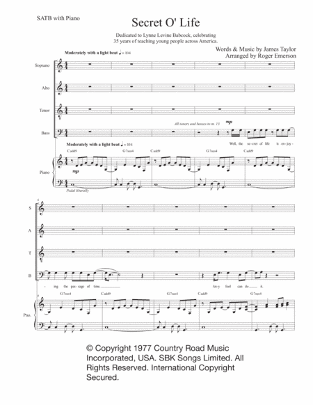 Secret O' Life (arr. Roger Emerson (ASCAP))
