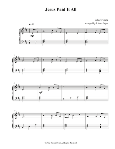 Jesus Paid It All (easy piano) (arr. Raluca Bojor)