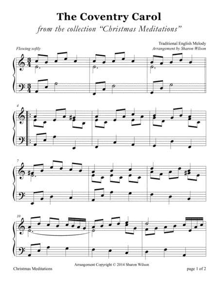 The Coventry Carol (LARGE PRINT Piano Solo) (arr. Sharon Wilson)