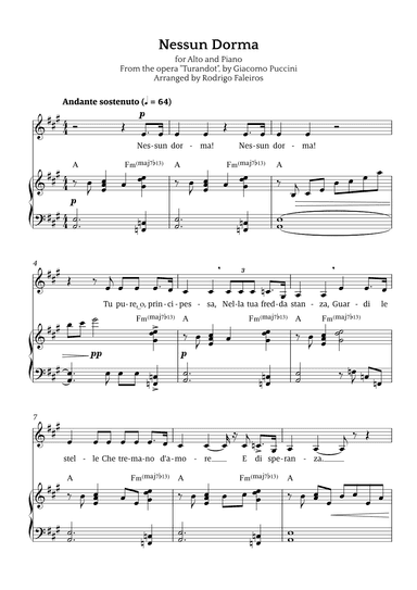 Nessun Dorma (for alto and piano) (arr. Rodrigo Faleiros)
