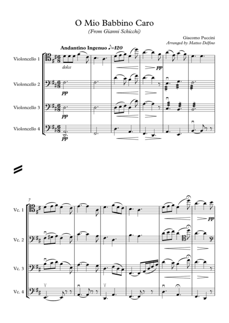 O Mio Babbino Caro (Cello Quartet) (arr. Matteo Delfino)