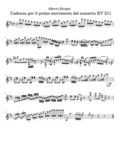 Cadenzas for Mozart's Violin Concerto KV 211