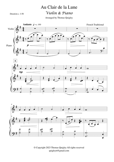 Au Clair de la Lune (arr. Thomas Quigley)