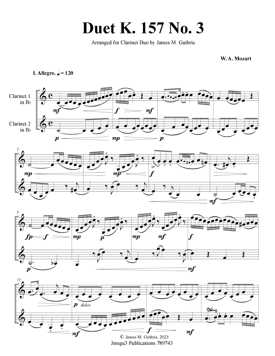 Mozart: Duet K. 157 No. 3 for Clarinet Duo (arr. James M. Guthrie)