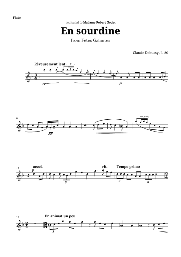 En sourdine by Debussy for Flute (arr. Langanho)