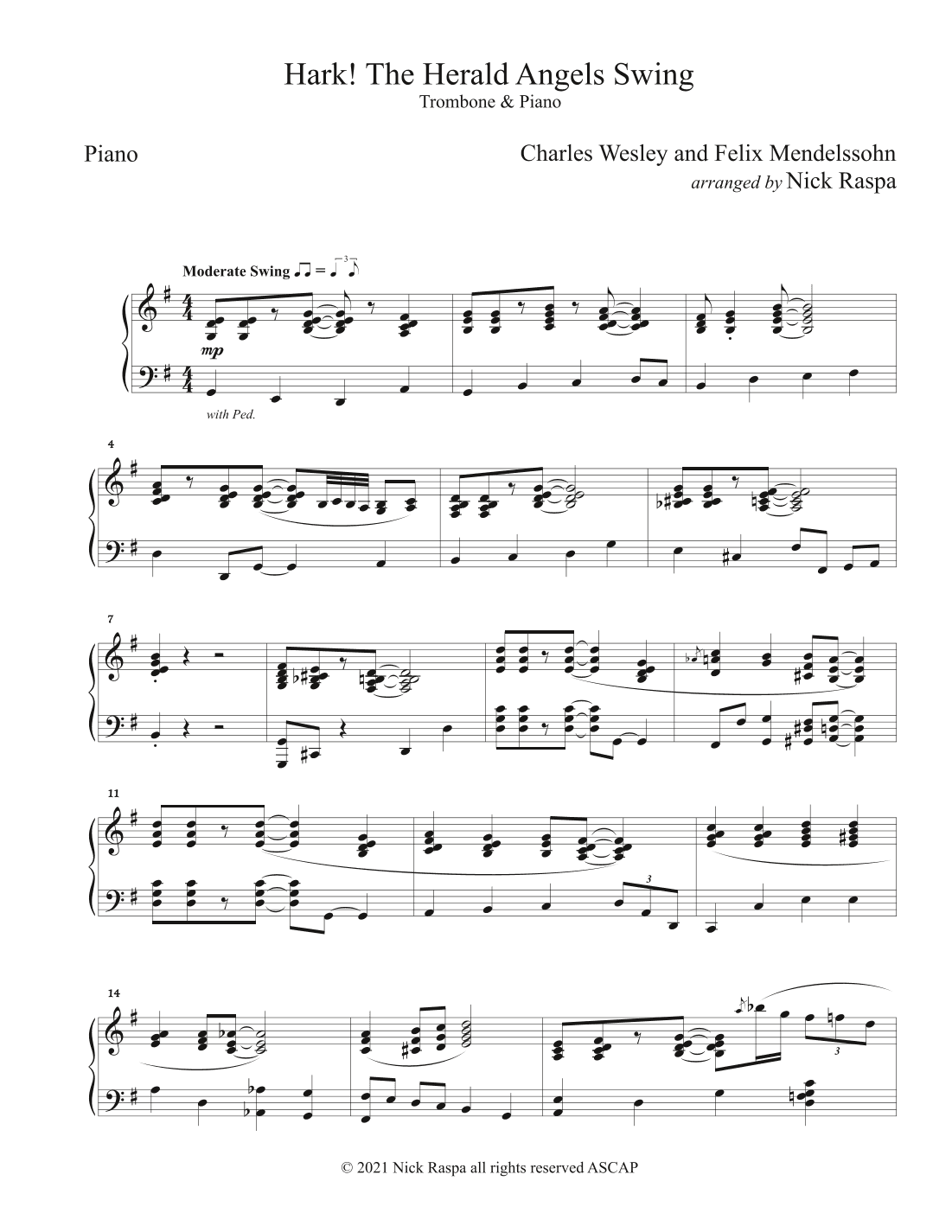 Hark! The Herald Angels Swing (Trombone & Piano) Piano part (arr. Nick Raspa)