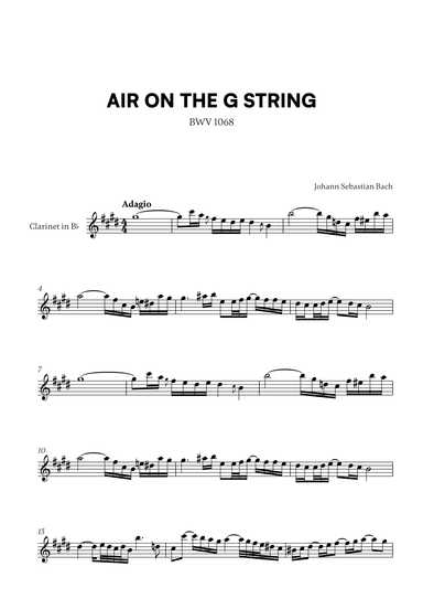Johann Sebastian Bach - Air on the G String (for Clarinet in Bb Solo) (arr. Cadenza Editions)