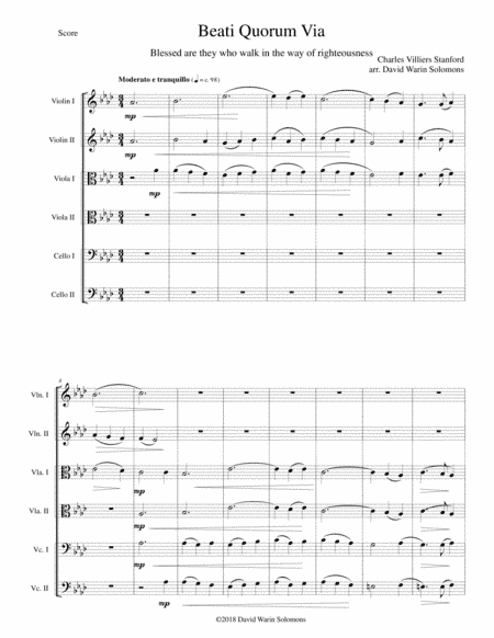 Beati Quorum Via (Blessed are they who walk in the way of righteousness) for string sextet (arr. David Warin Solomons)