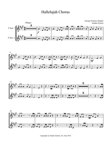 Hallelujah Chorus (treble F instrument duet, parts only) (arr. sandra dee zylstra)