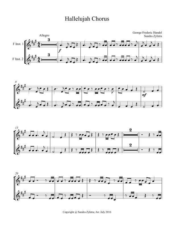 Hallelujah Chorus (treble F instrument duet, parts only) (arr. sandra dee zylstra)