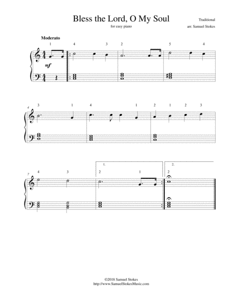 Bless the Lord, O My Soul - for easy piano (arr. Samuel Stokes)