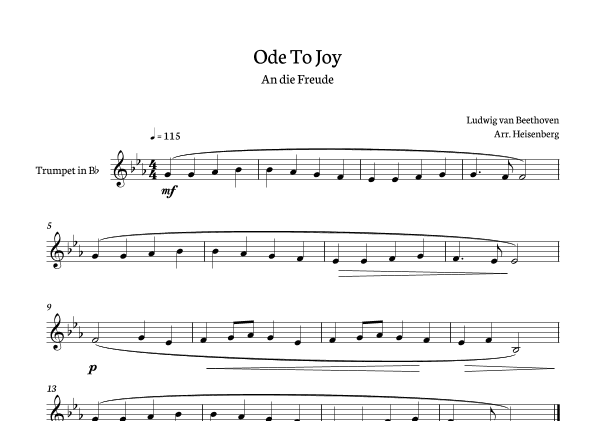 Beethoven - Ode to Joy for trumpet - clean version in Db major. (arr. Heisenberg)